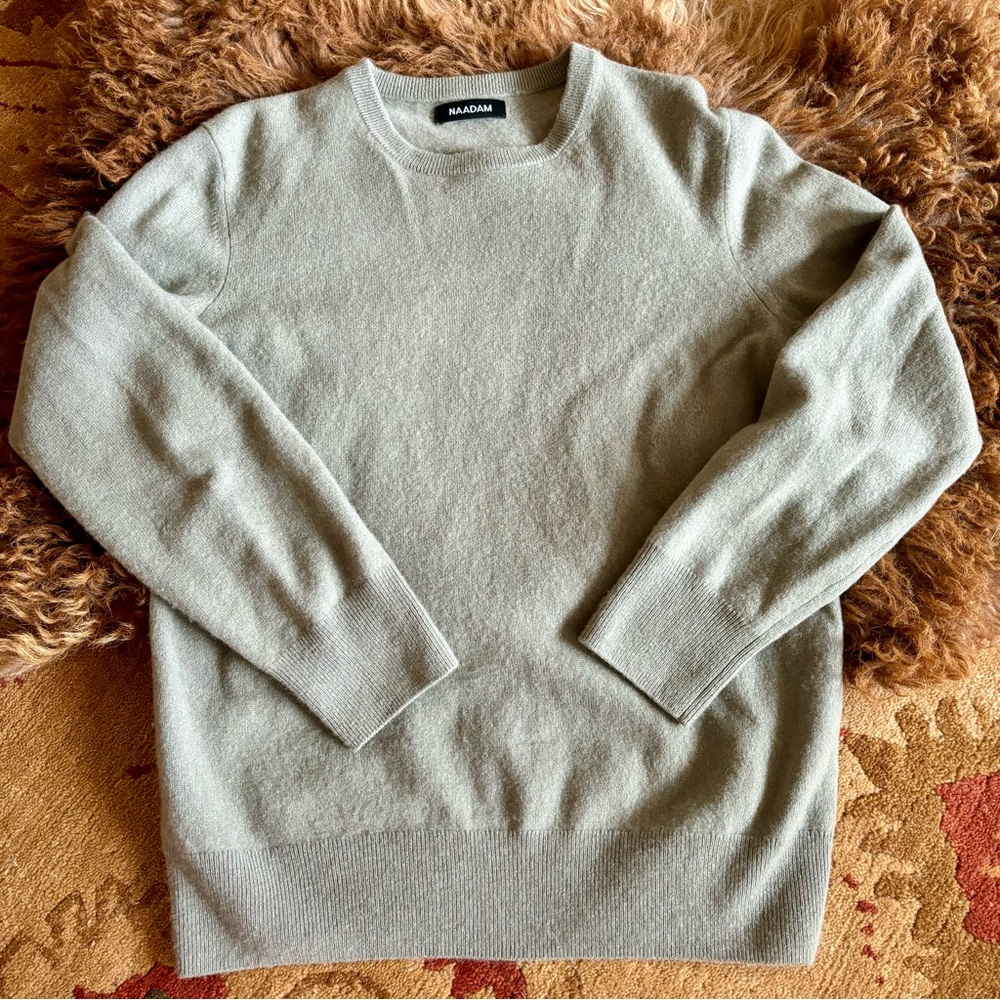 Naadam 100% cashmere M grey-green crew neck sweater soft light olive fitted